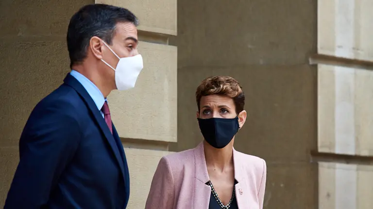 El presidente del Gobierno de España, Pedro Sánchez, mantiene sendas reuniones con la presidenta del Gobierno de Navarra, María Chivite, y con el conjunto del Gobierno de Navarra. MIGUEL OSÉS