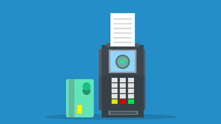 Ilustración de una tarjeta revolving y un terminal de cobro. CECIDA