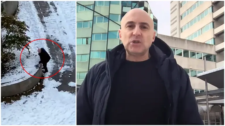 A la izquierda, una imagen tomada por Álvaro Benito desde la ventana del Hotel Iruña Park de Pamplona. A la derecha, Maldini durante la grabación de ese vídeo.