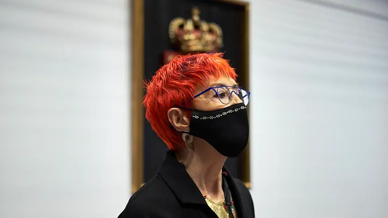 La consejera de Salud, Santos Indurain, comparece en la comisión permanente del Parlamento. PABLO LASAOSA