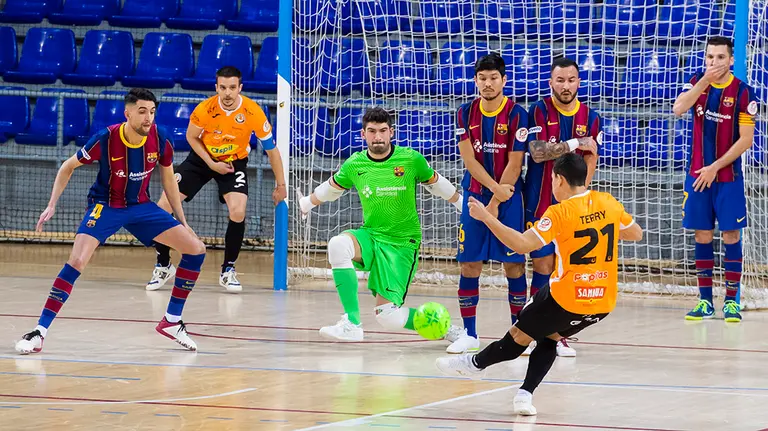 Partido de fútbol sala entre el FC Barcelona y el Ribera Navarra en el Palau Blaugrana. Cedida.