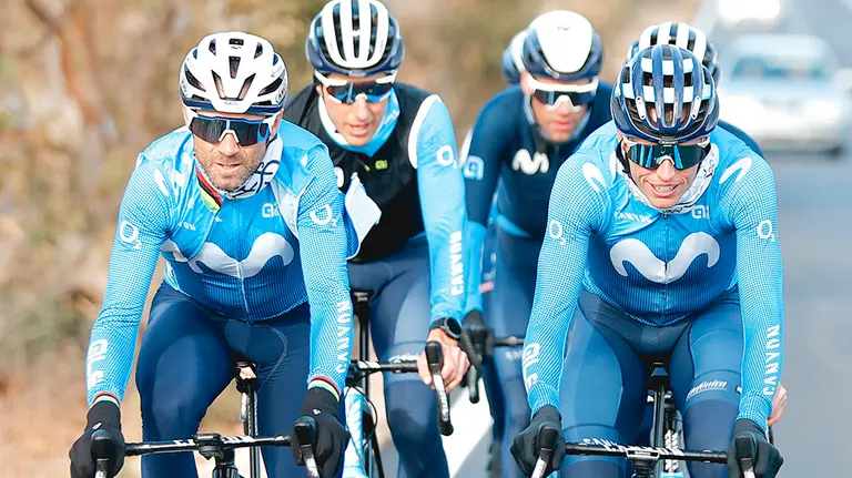 Alejandro Valverde y Enric Mas. en un entrenamiento de pretemporada con el Movistar Team. Cedida.