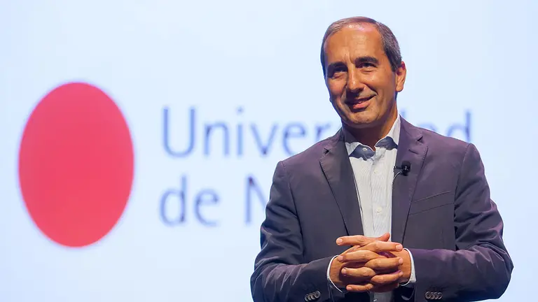 El rector de la Universidad de Navarra, Alfonso Sanchez-Tabernero, durante su intervención en el acto para presentar los retos de futuro del centro educativo. CEDIDA