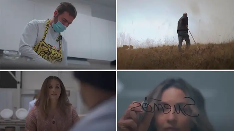 Imágenes de los vídeos en los que cuatro jóvenes empresarios relatan su experiencia. AJE NAVARRA