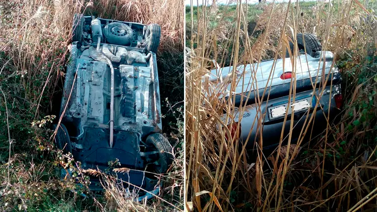 Un coche se sale de vía y vuelca en Miranda de Arga. BOMBEROS DE NAVARRA