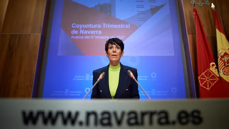 La consejera de Economía y Hacienda, Elma Saiz, presenta los datos del PIB del último trimestre de 2020. MIGUEL OSÉS