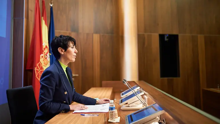 La consejera de Economía y Hacienda, Elma Saiz, presenta los datos del PIB del último trimestre de 2020. MIGUEL OSÉS