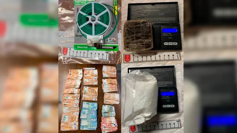 Dinero y drogas incautadas en la detención a un hombre en Ansoáin. POLICÍA FORAL