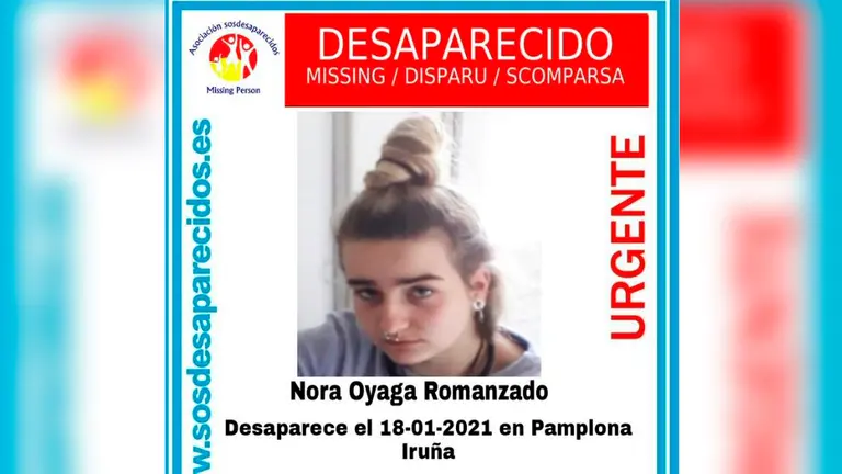 Imagen difundida de la joven desaparecida. SOS DESAPARECIDOS