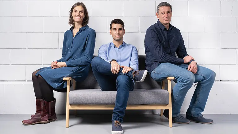 María Figols, directora de proyectos; Xabier Aláez, director general, y Sergio Díaz de Garayo, responsable de I+D+i. SODENA