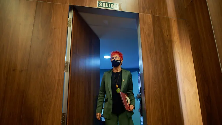 La consejera de Salud, Santos Induráin; el director gerente del Servicio Navarro de Salud-Osasunbidea (SNS-O), Gregorio Achutegui; y la directora gerente del Instituto de Salud Pública y Laboral de Navarra (ISPLN), Marian Nuin, informan sobre los siguientes pasos a seguir en el plan de vacunación de Navarra. MIGUEL OSÉS