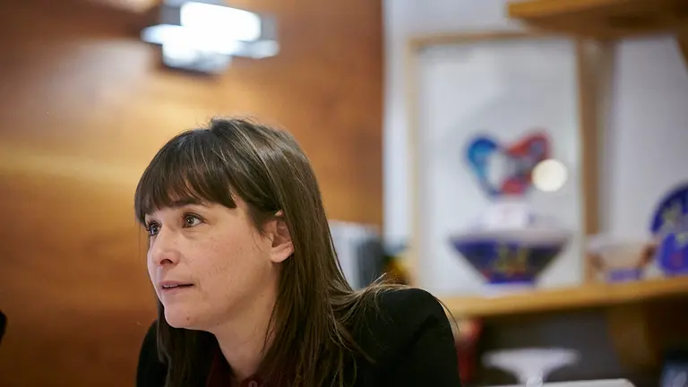 Begoña Alfaro García presenta su precandidatura a la coordinación autonómica de Podemos Navarra. PABLO LASAOSA