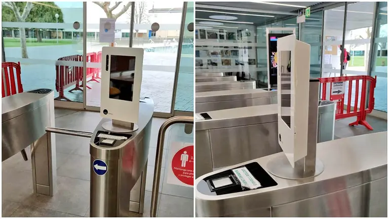 El lector de caras ya se ha instalado en los tornos de acceso de la Sociedad Deportiva San Juan de Pamplona. CEDIDAS