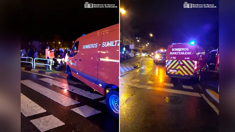 Bomberos de Navarra rescatan a una personas que se había precipitado al río Arga desde el puente de Santa Engracia, en la Rochapea. BOMBEROS