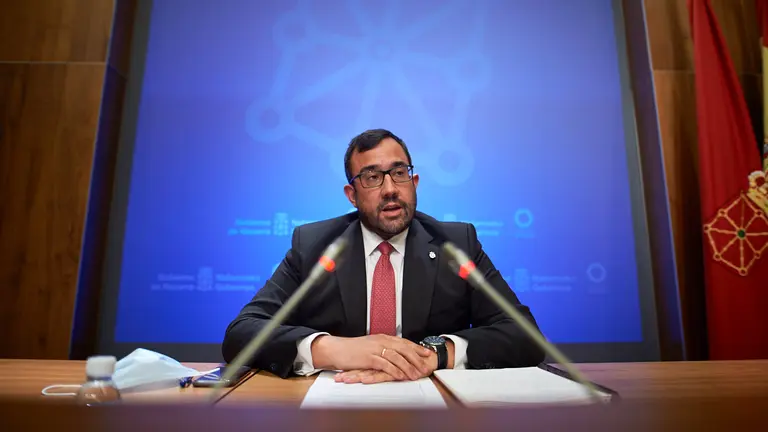 Rueda de prensa para informar de los principales asuntos tratados en la sesión de Gobierno. Sala de prensa del Gobierno de Navarra. MIGUEL OSÉS