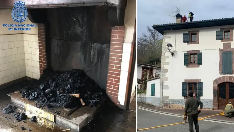 La Policía Nacional sofoca un incendio en una casa de Valcarlos. POLICÍA NACIONAL