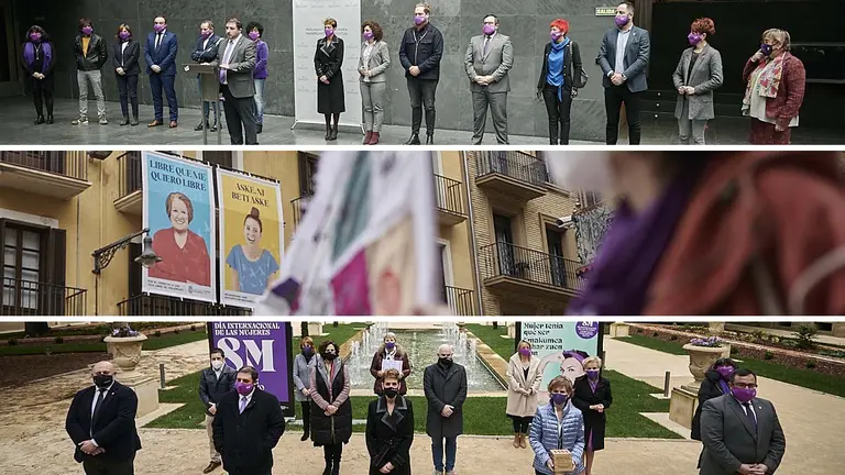Varias de las concentraciones institucionales desarrolladas en Pamplona con motivo del Día Internacional de la Mujer. PABLO LASAOSA