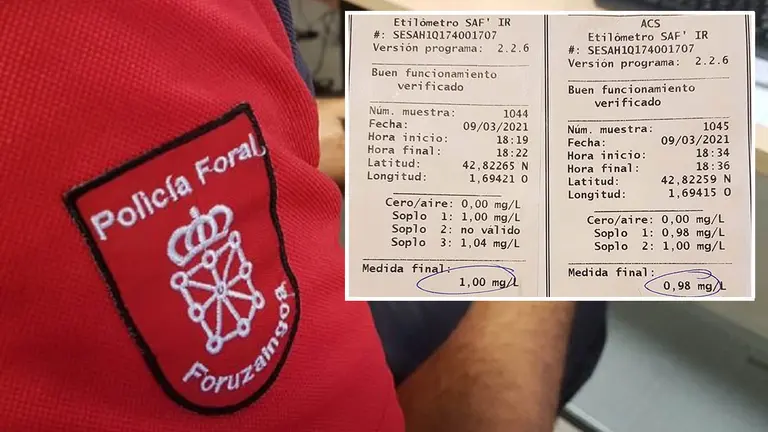 Detenido por cuadruplicar la tasa de alcohol permitida y presentar el carn&eacute; de otra persona. POLIC&Iacute;A FORAL