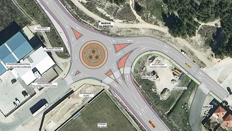 Plano de la nueva glorieta y senda peatonal que se construirá en Cárcar. - GOBIERNO DE NAVARRA