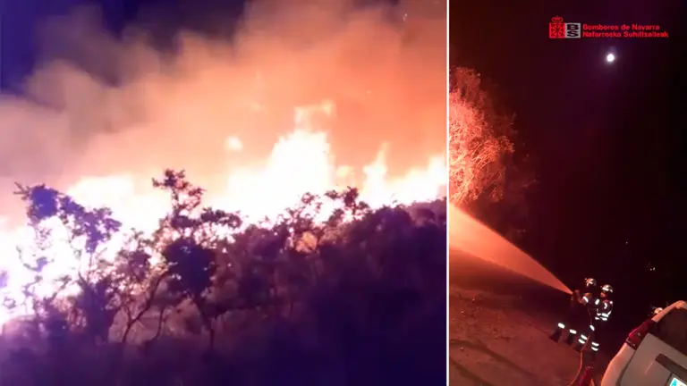 Montaje con imágenes del incendio en Azpilicueta. BOMBEROS DE NAVARRA