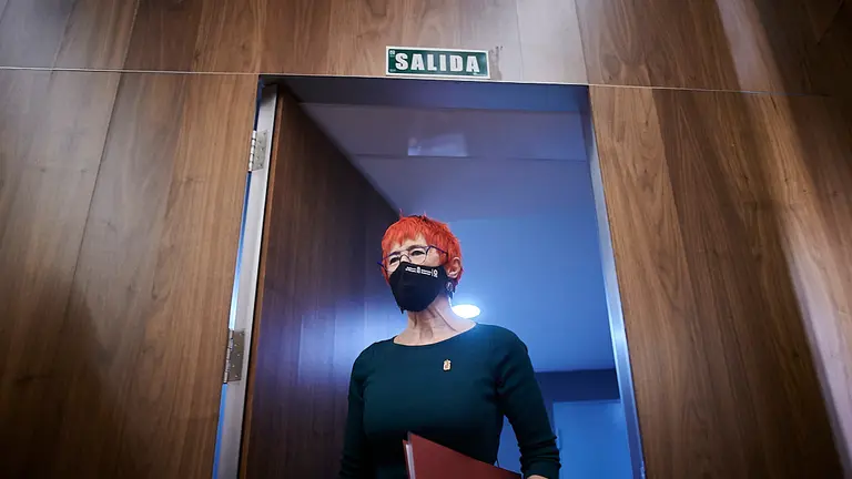 Rueda de prensa tras la habitual sesión de Gobierno en la que comparecen Javier Remírez y Santos Indurain. PABLO LASAOSA