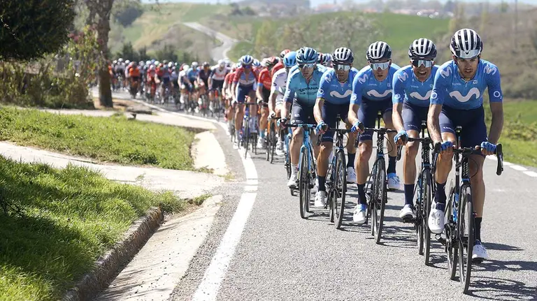 Cycling: Grand Prize Miguel Indurain 2021 / Gran Premio Miguel Indurain Sara Nagusia 2021 /Bunch / Peloton /CARRETERO, Hector (ESP) Movistar Team /TeamEstella-Estella (203 km) 03-04-2021 /Grand Prize Miguel Indurain 2021 / Gran Premio Miguel Indurain Sara Nagusia 2021 /Luis Angel Gomez ©PHOTOGOMEZSPORT2021