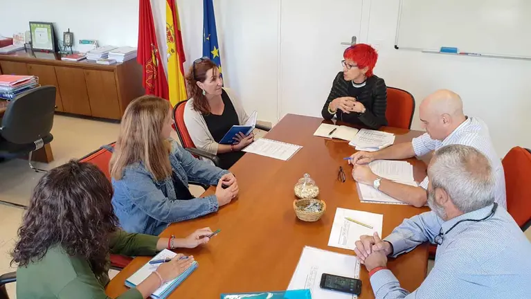 La consejera Santos Induráin, en una reunión mantenida hace meses en su despacho con responsables del departamento de Salud y del Ayuntamiento de Burlada. Los muebles de la imagen son los que se han cambiado por considerarlos viejos. ARCHIVO