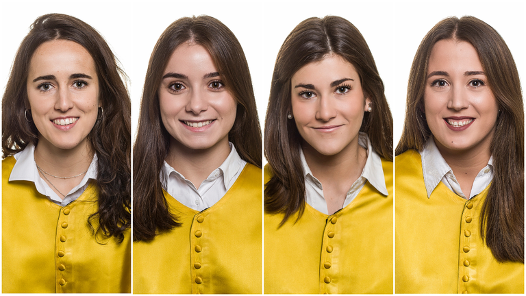 Las cuatro graduadas de la UNAV que han conseguido estar entre los 100 primeros del MIR. De izquierda a derecha: Ana Aldaz Burgoa, Uxue Izpura Bueno, María López de San Román Luque y Julia Nieto Elizalde. UNAV