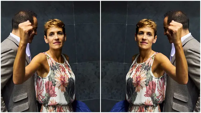 María Chivite, en un montaje con una imagen del día de su investidura como presidenta de Navarra. MIGUEL OSÉS