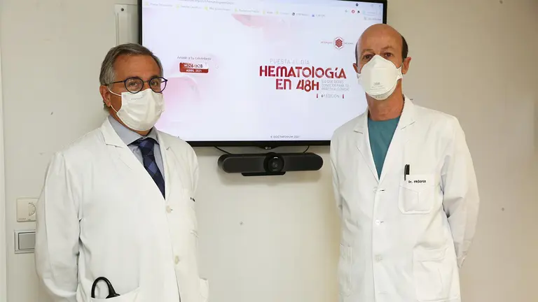 Los doctores José Antonio Páramo y Felipe Prósper, especialistas del Servicio de Hematología de la Clínica y organizadores del curso. - CLÍNICA UNIVERSIDAD DE NAVARRA