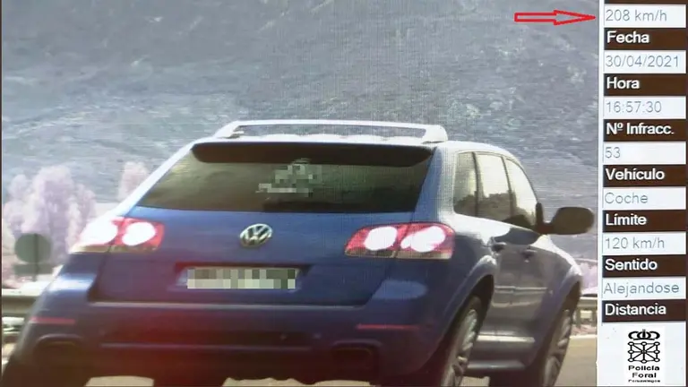 Cazan en Navarra a un conductor a 206 km/h. POLICÍA FORAL