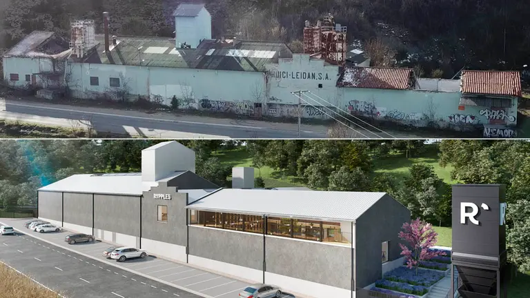 Montaje de las condiciones actuales de la harinera y el proyecto de construcción de los estudios. MARTÍN ZALBA (RYPPLES)