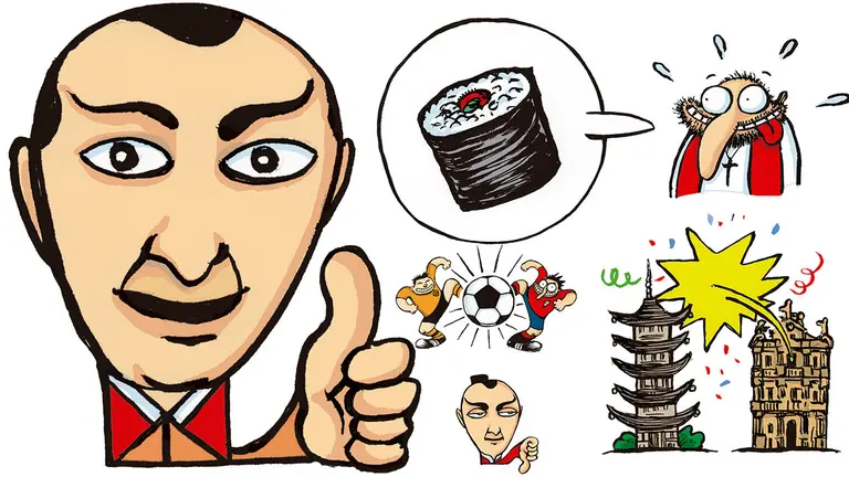 Algunos de los stickers creados por César Oroz para homenajear el hermanamiento entre Pamplona y Yamaguchi. CEDIDA