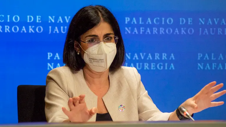 Rueda de prensa de la Ministra de salud Carolina Darias junto a la consejera de salud Santos Indurain tras el pleno telemático del Consejo Interterritorial del Sistema Nacional de Salud. MEGAN WALLS