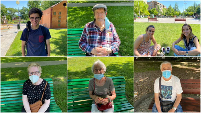 Ciudadanos navarros responden sobre el uso de mascarillas en exteriores. UNAI CANO