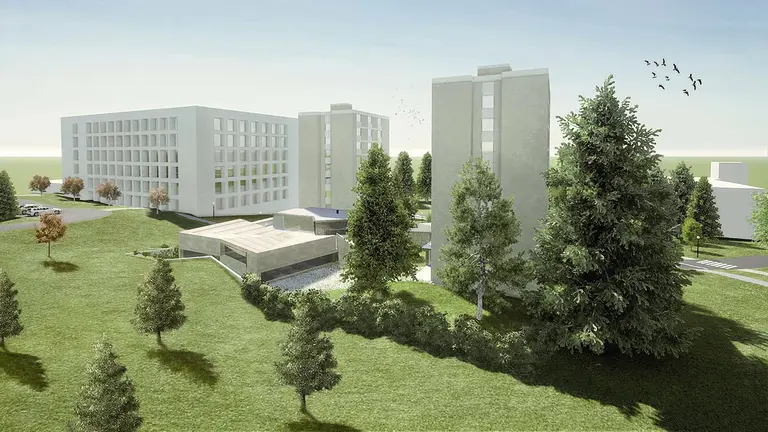 Recreación del nuevo edificio ya en construcción del arquitecto Rubén Labiano. COLEGIO MAYOT BELAGUA