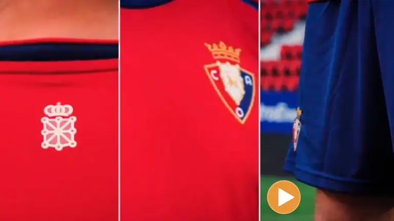 Montaje con imágenes de la nueva primera equipación de Osasuna para la temporada 2021-2022 (PLAYER) OSASUNA