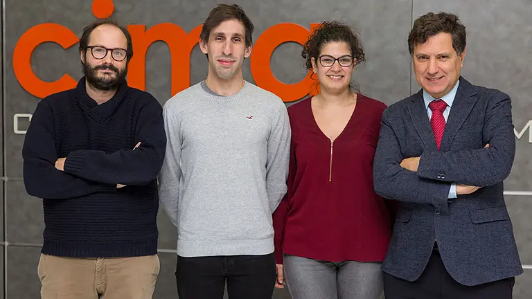 Los Dres. Álvaro Teijeira, Iñaki Etxeberria, Elixabet Bolaños e Ignacio Melero, investigadores del Cima y de la Clínica Universidad de Navarra que han participado en el estudio. CIMA