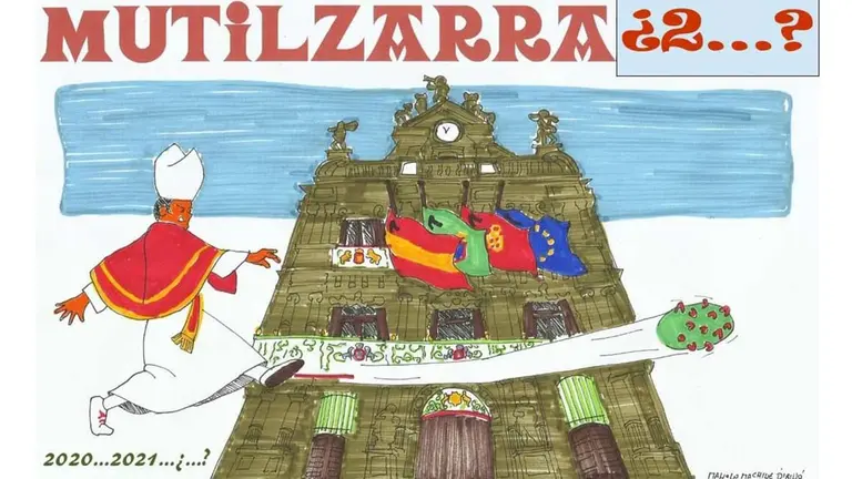 Pancarta de la pe&ntilde;a Mutilzarra para los Sanfermines de 2021. CEDIDA