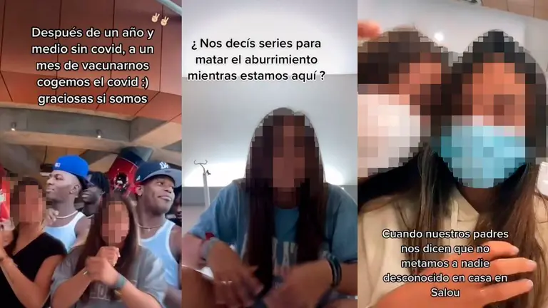 Algunos de los vídeos subidos por jóvenes navarros a TikTok durante su estancia en Salou y el hospital Sociosanitari Francolí. NAVARRA.COM