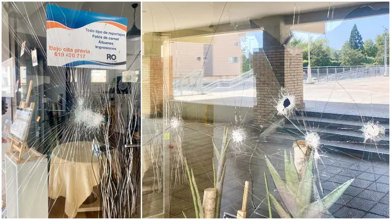 Estudio fotográfico Roberto Lechado, tras los destrozos causados en el cristal por unos jóvenes. CEDIDAS
