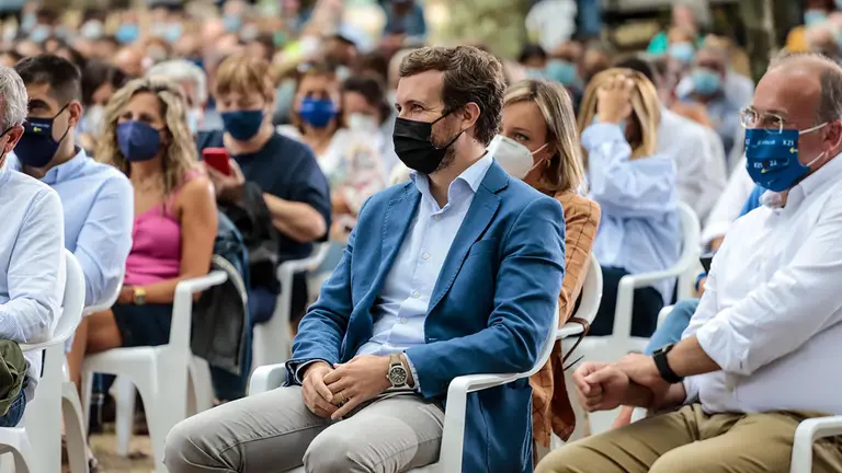El líder del PP, Pablo Casado, en la apertura del curso político del PP, a 29 de agosto de 2021, en Cerdedo-Cotobade, Pontevedra, Galicia, (España). EUROPA PRESS