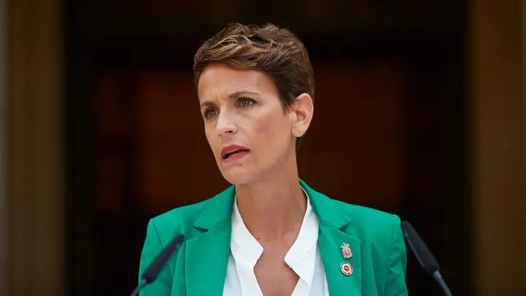 La presidenta del gobierno de Navarra, María Chivite, comparece ante los medios de comunicacion ante el inicio del nuevo curso político. MIGUEL OSÉS