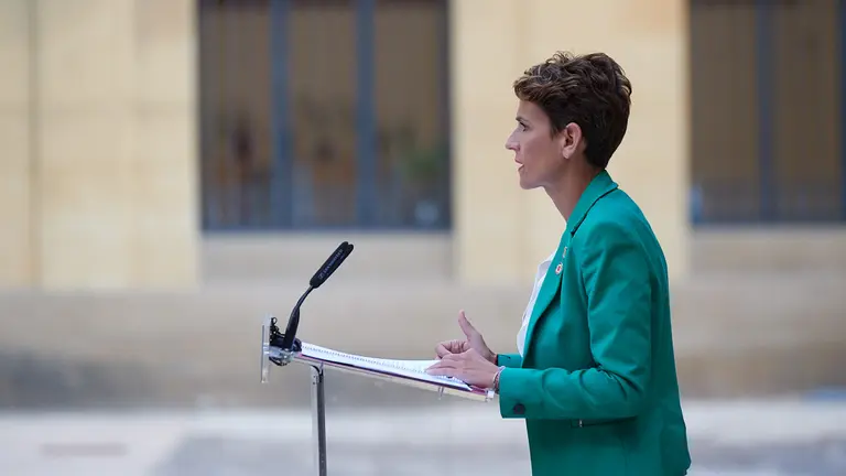 La presidenta del gobierno de Navarra, María Chivite, comparece ante los medios de comunicacion ante el inicio del nuevo curso político. MIGUEL OSÉS