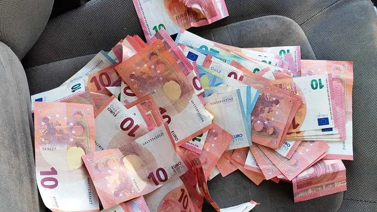 Billetes de un camionero de Cádiz, detenido en Tafalla por positivo en cocaína y alcohol. POLICÍA FORAL