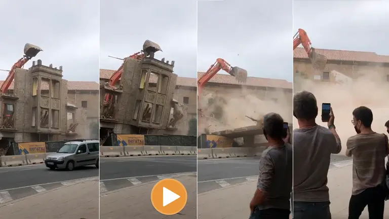 Peligroso derribo de un edificio en el centro de Tafalla (player)