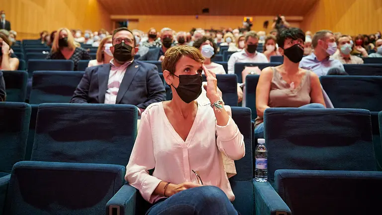 Acto de homenaje a los alcaldes y portavoces del PSN por su gestión municipal durante la pandemia en la que han intervenido María Chivite y Santos Cerdán. PABLO LASAOSA