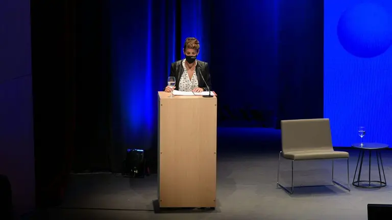 La presidenta del Gobierno de Navarra, Maria Chivite, en 'Navarra en Digital', organizado por Telefónica. CEDIDA