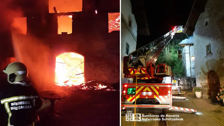Imagen del incendio de la casa rural. BOMBEROS DE NAVARRA