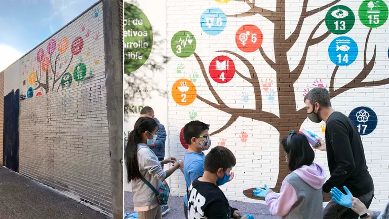 El mural creado por niños de Coworkids en Ermitagaña y que ha sido saboteado AYUNTAMIENTO DE PAMPLONA